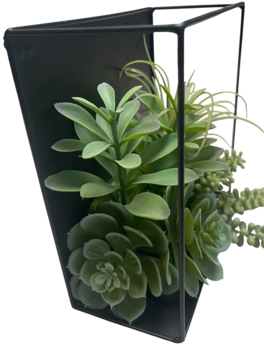 Ashland Faux Succulent Wall Planter Black Metal Artificial Greenery Decor - Picture 3 of 5